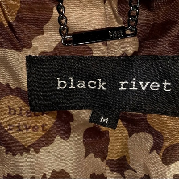 Black Rivet pea coat, black with animal print lining​ - Picture 3 of 9